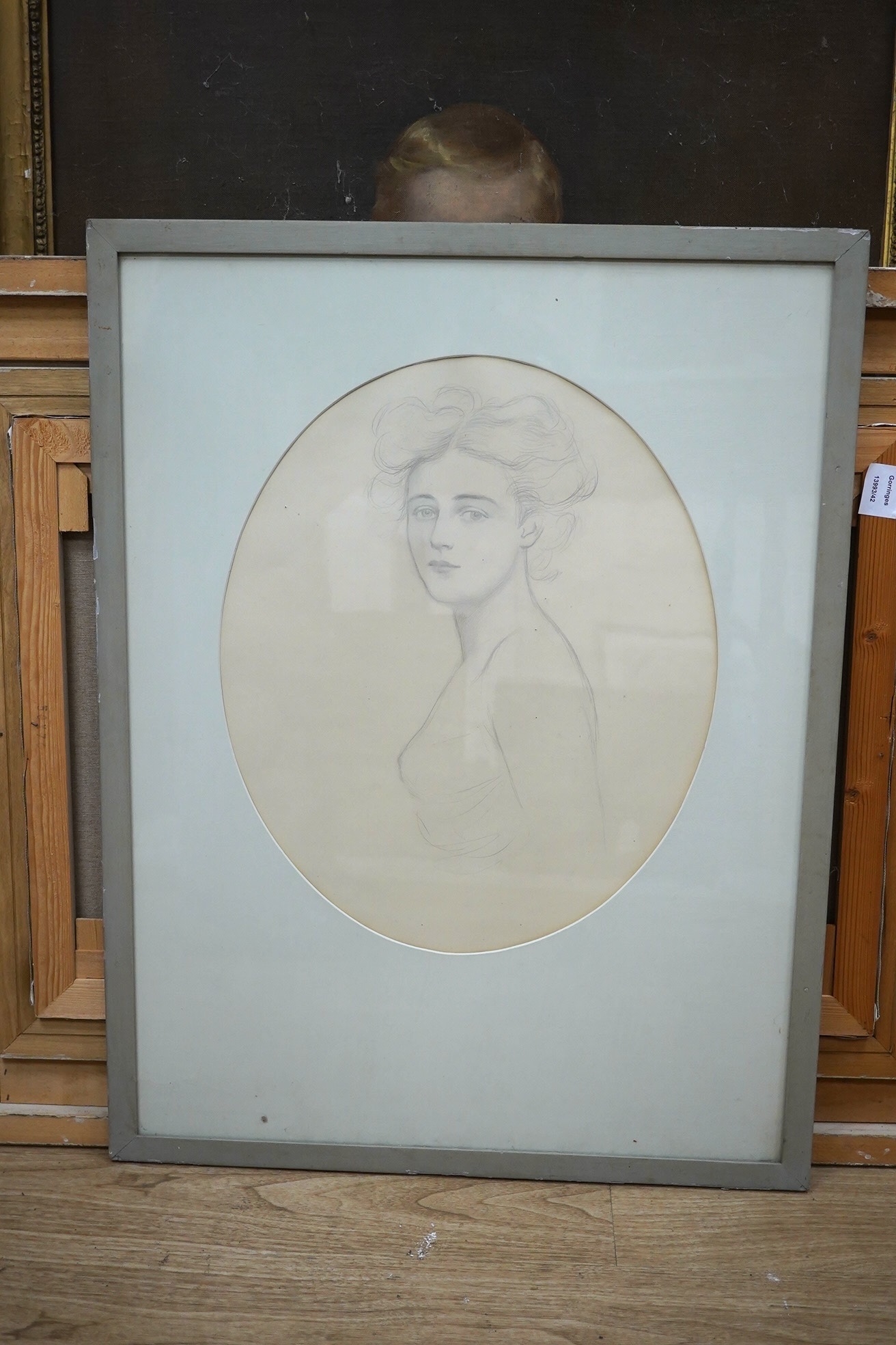 20th century School, oval pencil, Study of a young woman, 47 x 38cm. Condition - fair to good, paper slightly discoloured